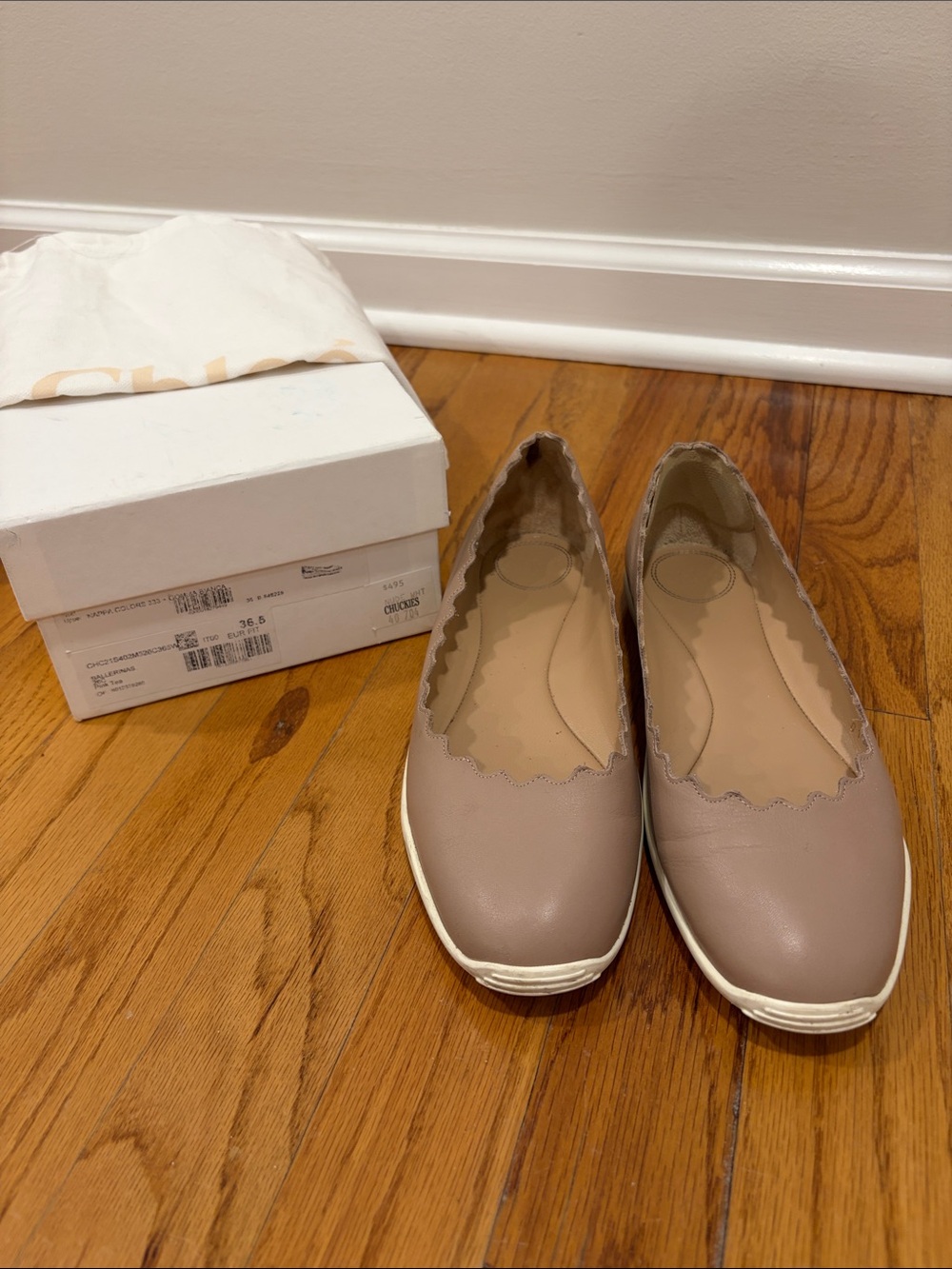 Chloe Taupe Scalloped Edge Women’s Slip-On Flats